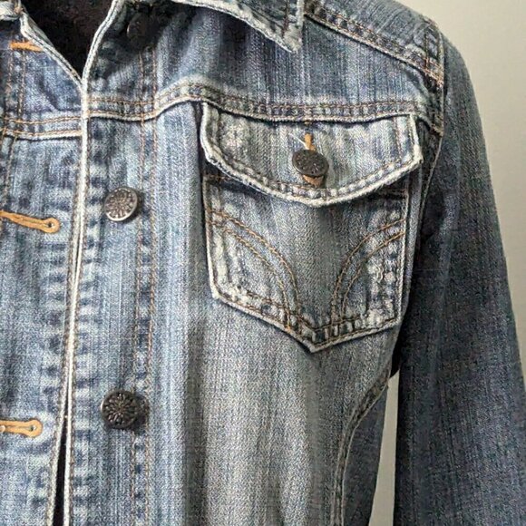 Jean Denim Jacket Size M Distressed Crop - Picture 3 of 8